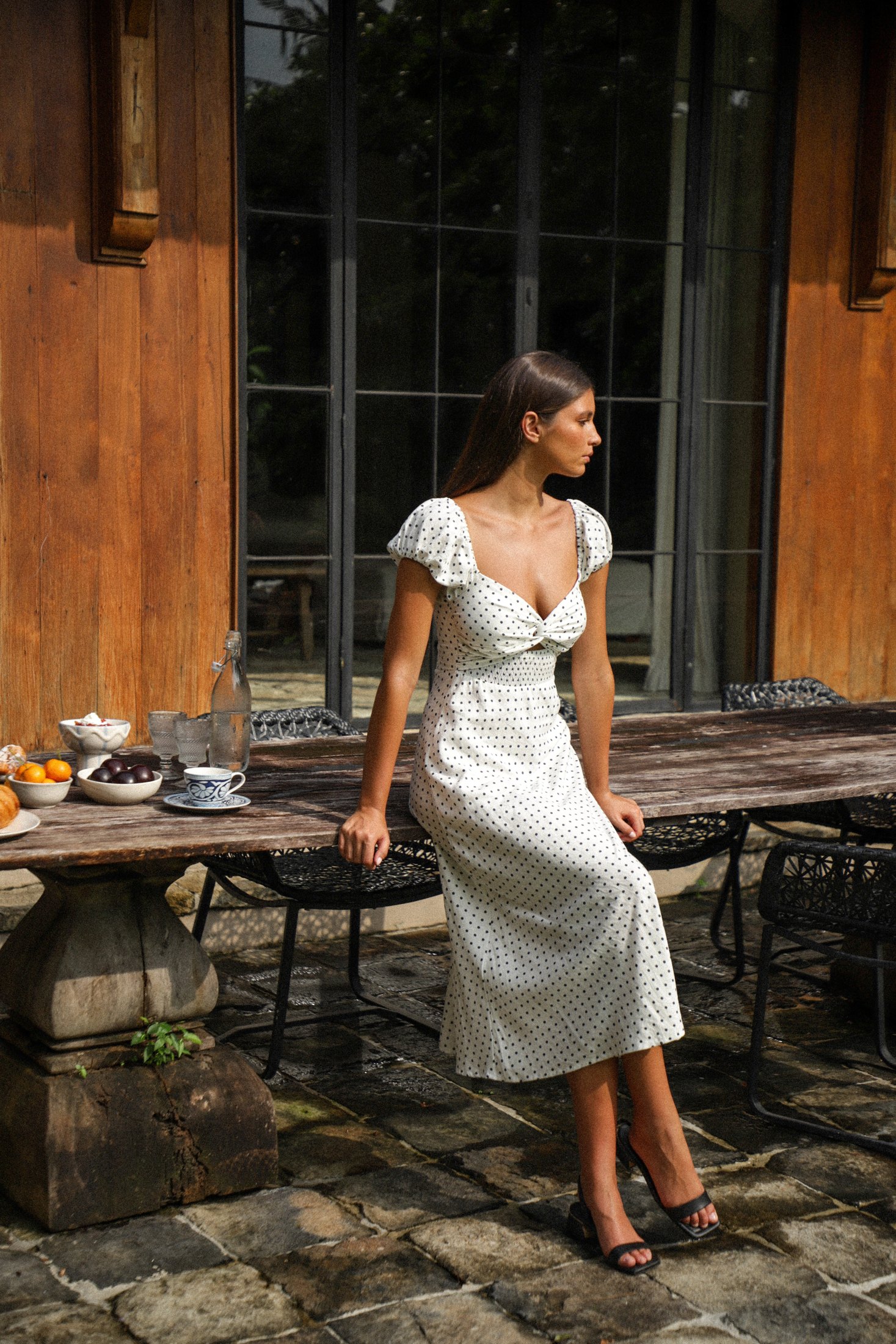 Gia Midi Dress | White Polka Dot — thumbnail 7