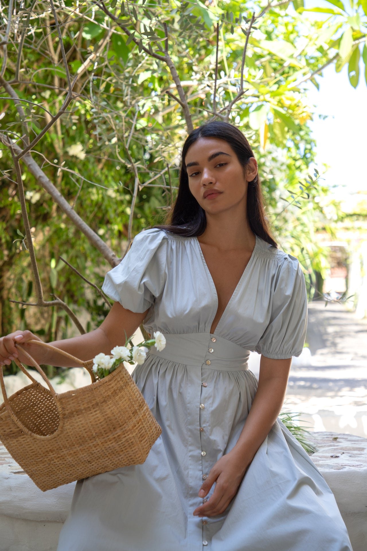 Hazel Midi Dress | Dusty Blue — thumbnail 2