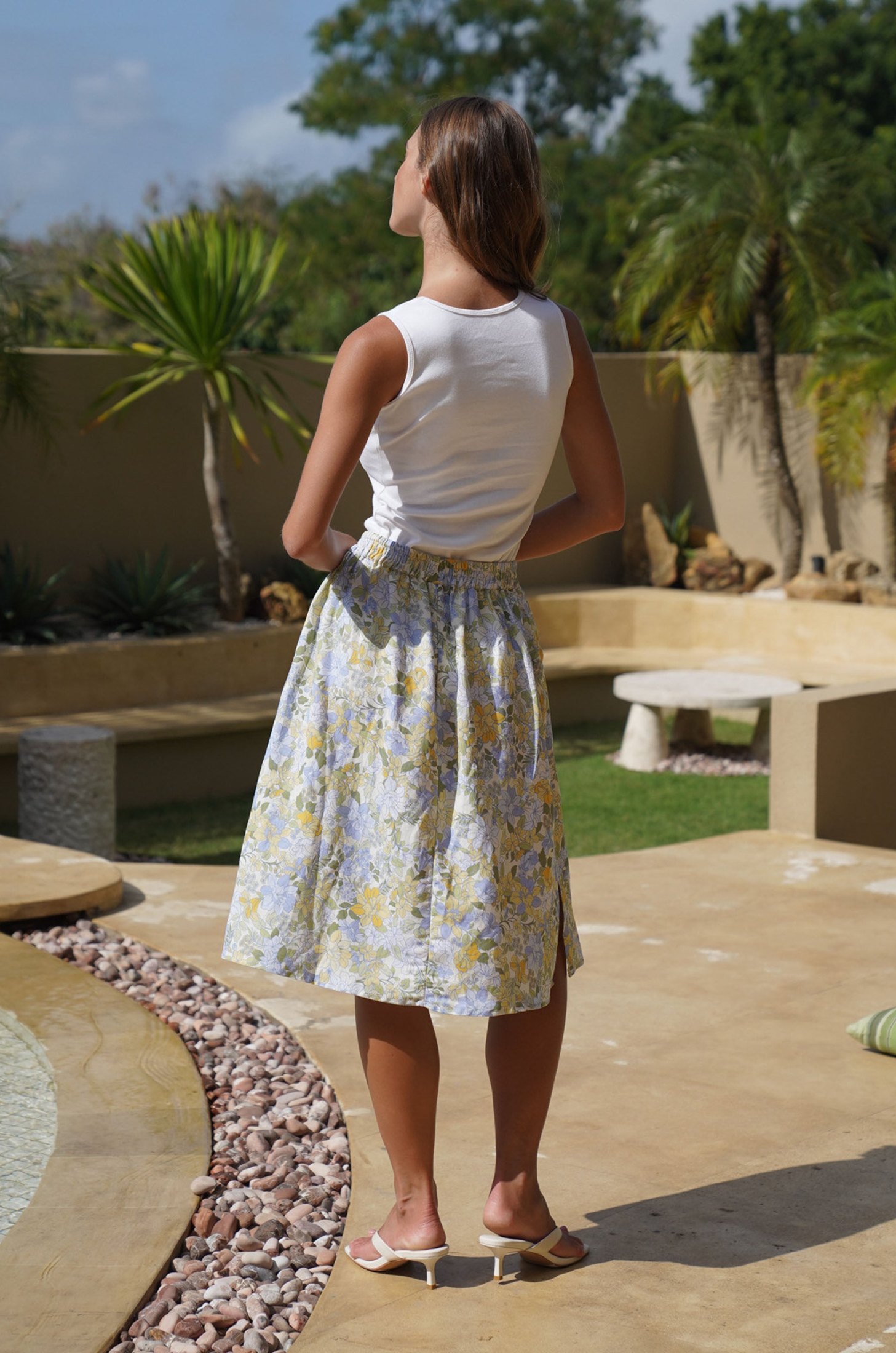 Olive Midi Skirt | Pastel Blooms — thumbnail 4