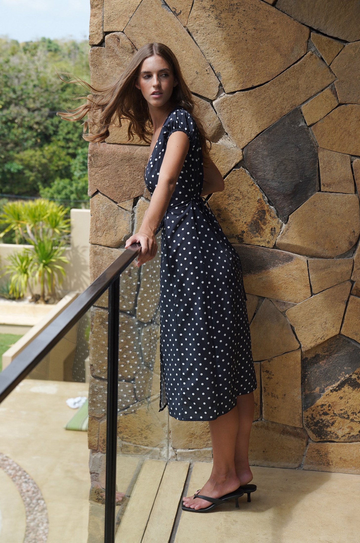 Alaia Midi Wrap Dress | Midnight Polka Dot — thumbnail 2