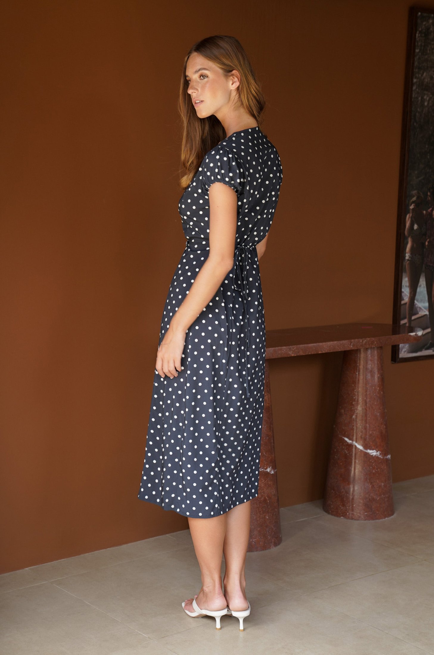 Alaia Midi Wrap Dress | Midnight Polka Dot — thumbnail 4
