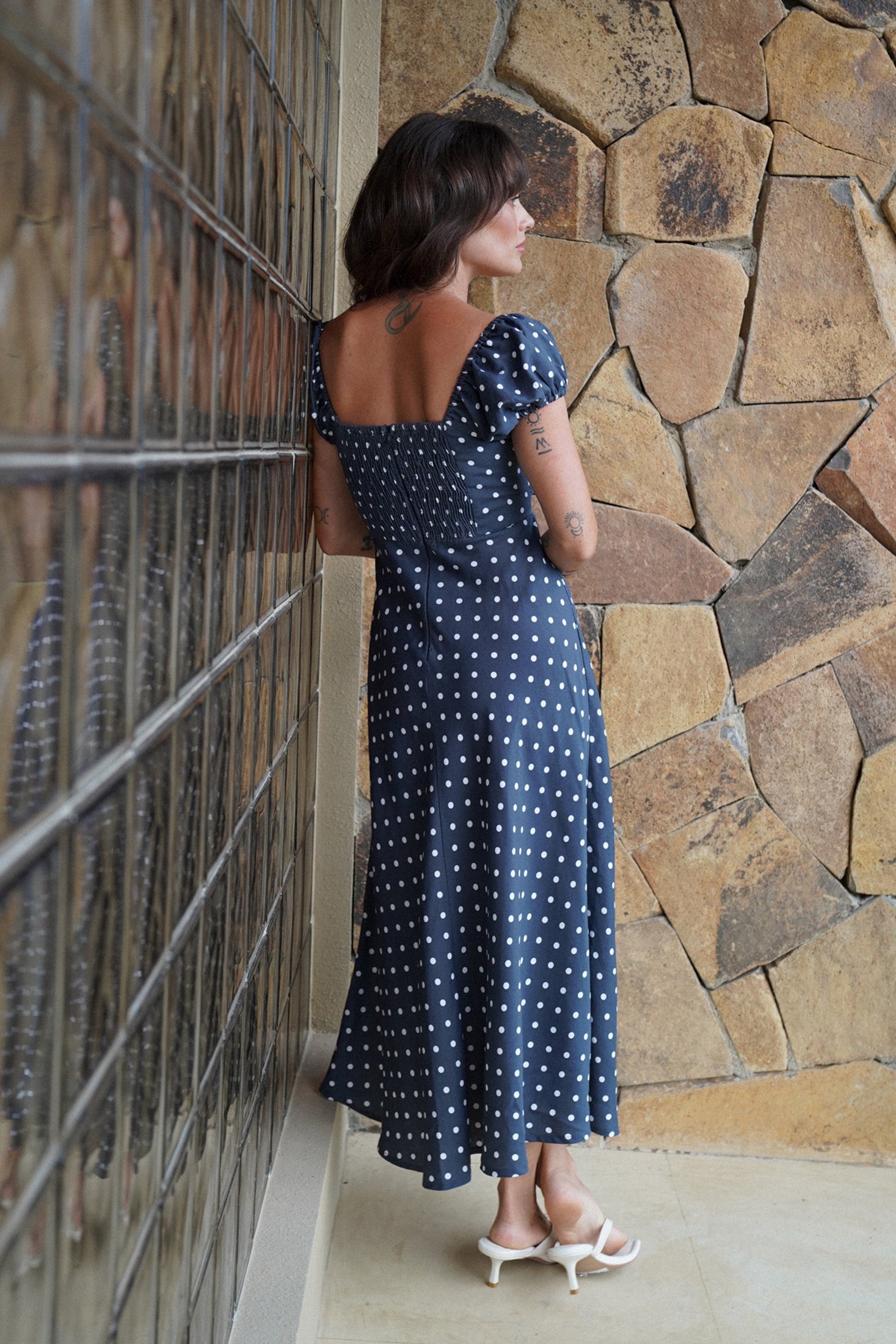 Gia Midi Dress | Midnight Polka Dot — thumbnail 4
