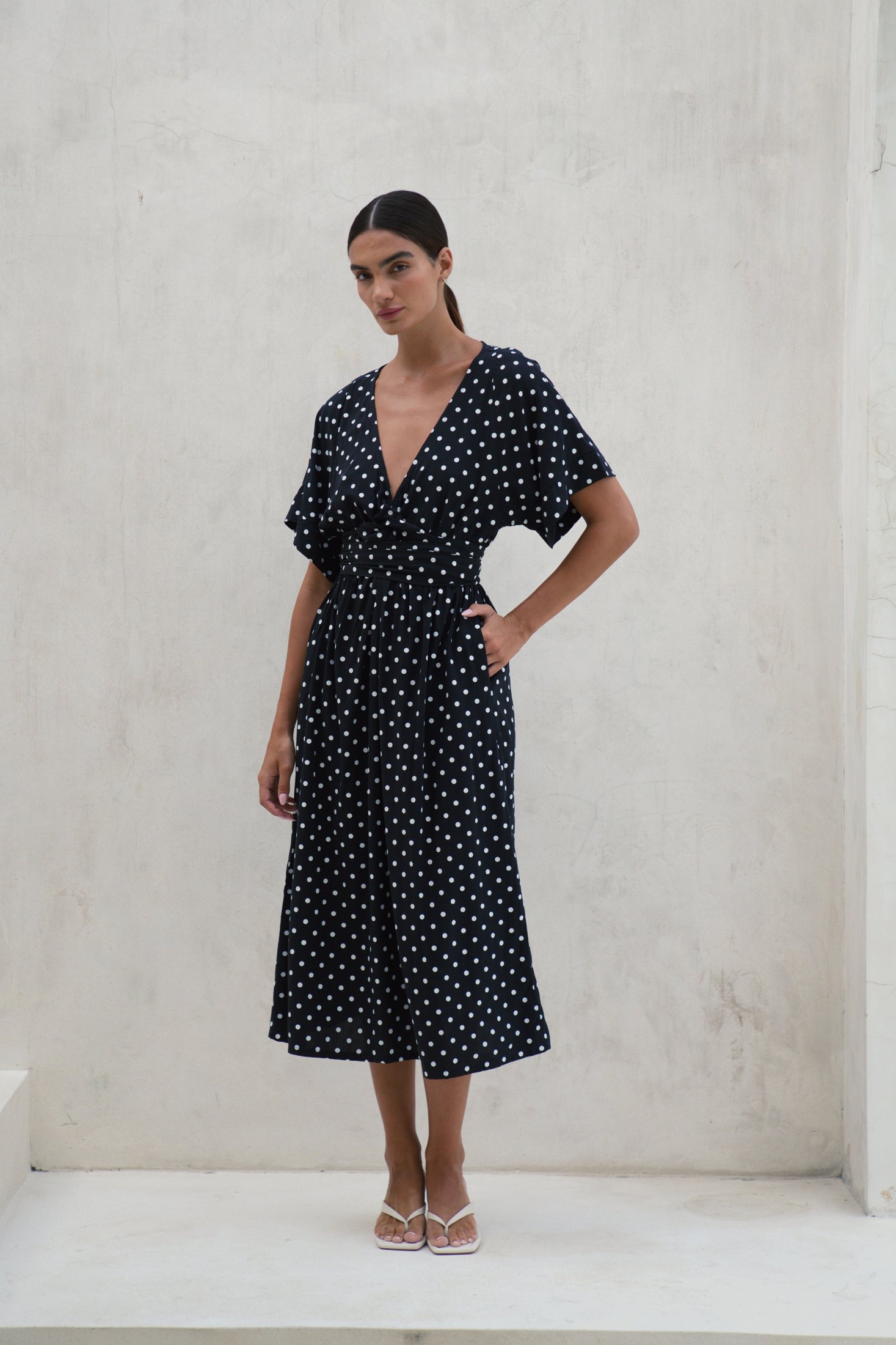 Melody Midi Dress | Midnight Polka Dot — thumbnail 3