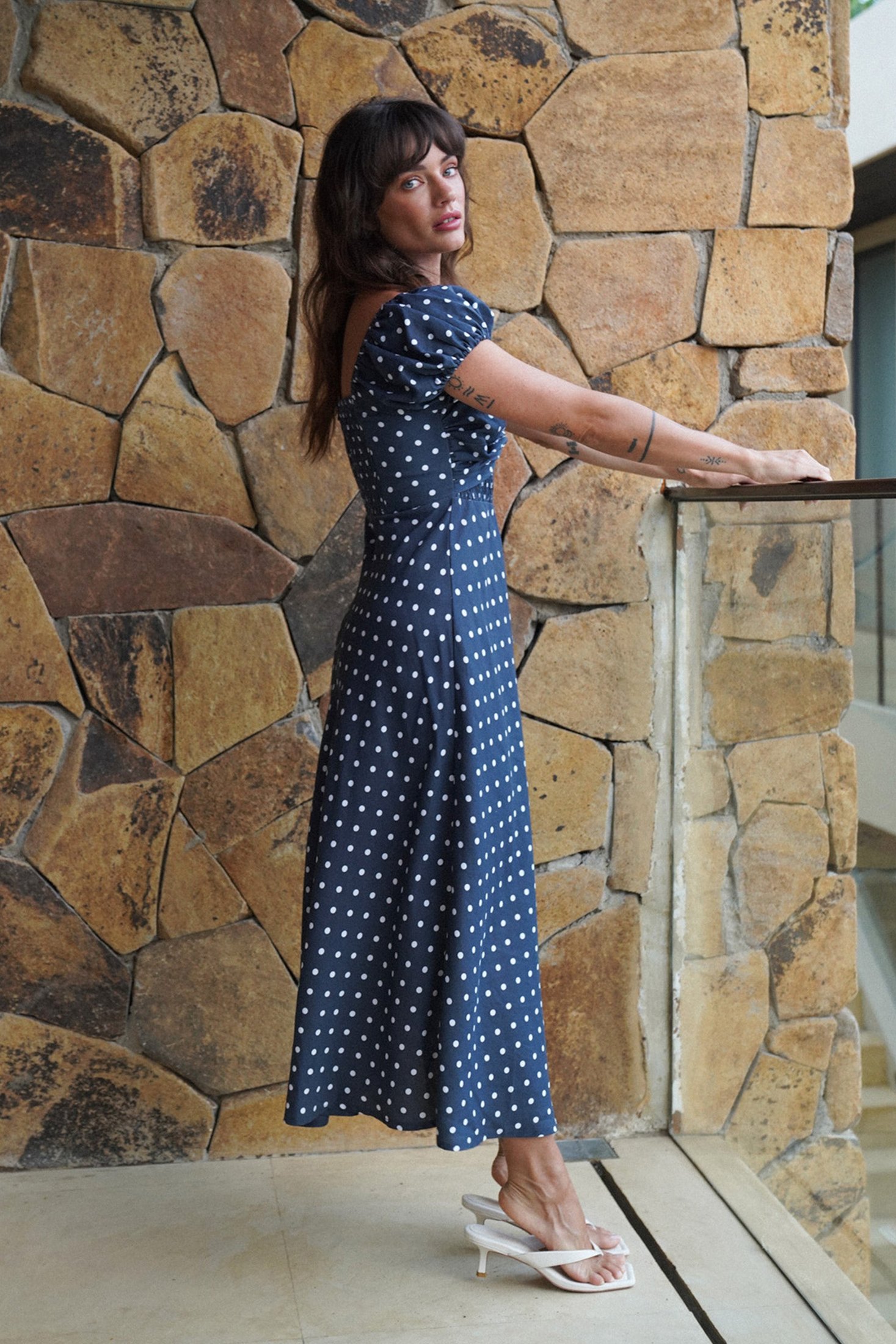 Gia Midi Dress | Midnight Polka Dot — thumbnail 3
