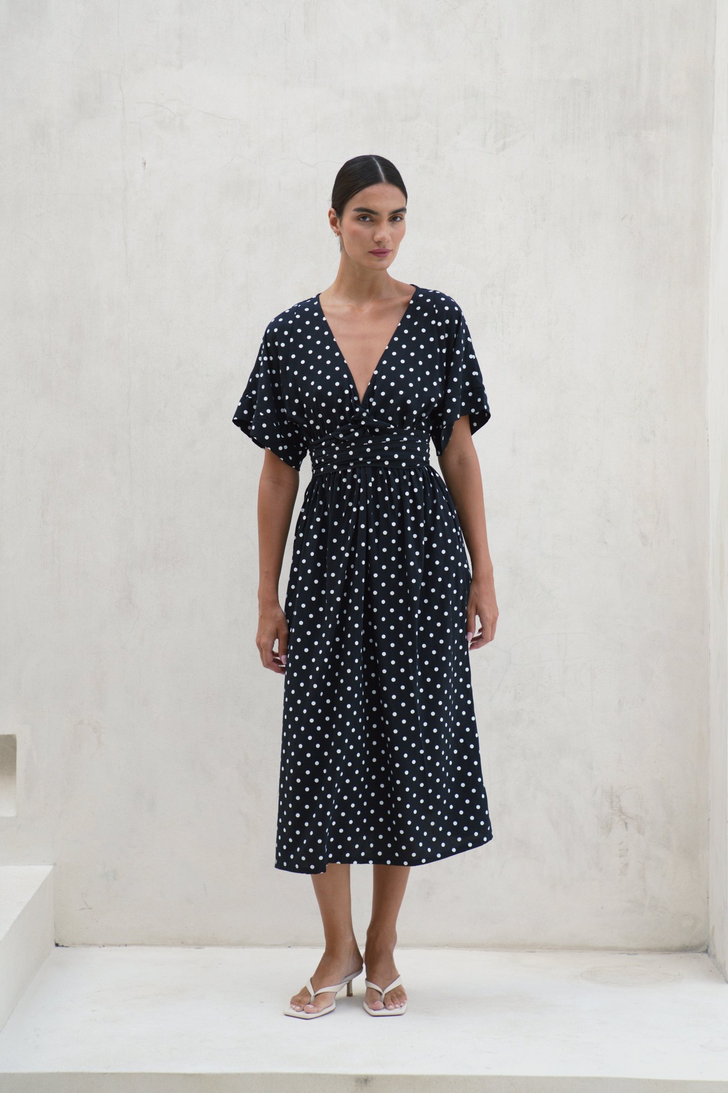 Melody Midi Dress | Midnight Polka Dot — thumbnail 2