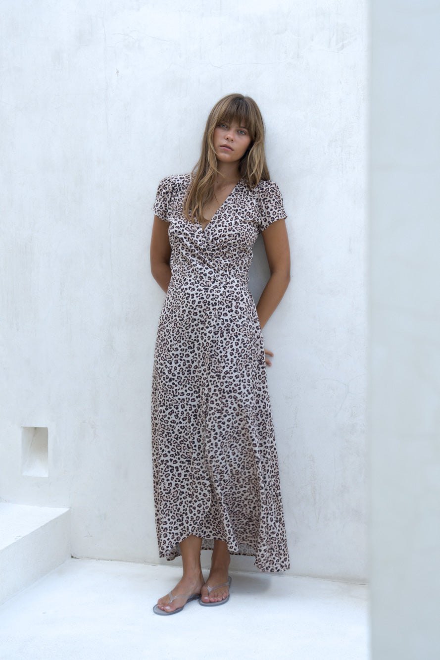 Alexa Maxi Wrap Dress | Snow Leopard — thumbnail 3