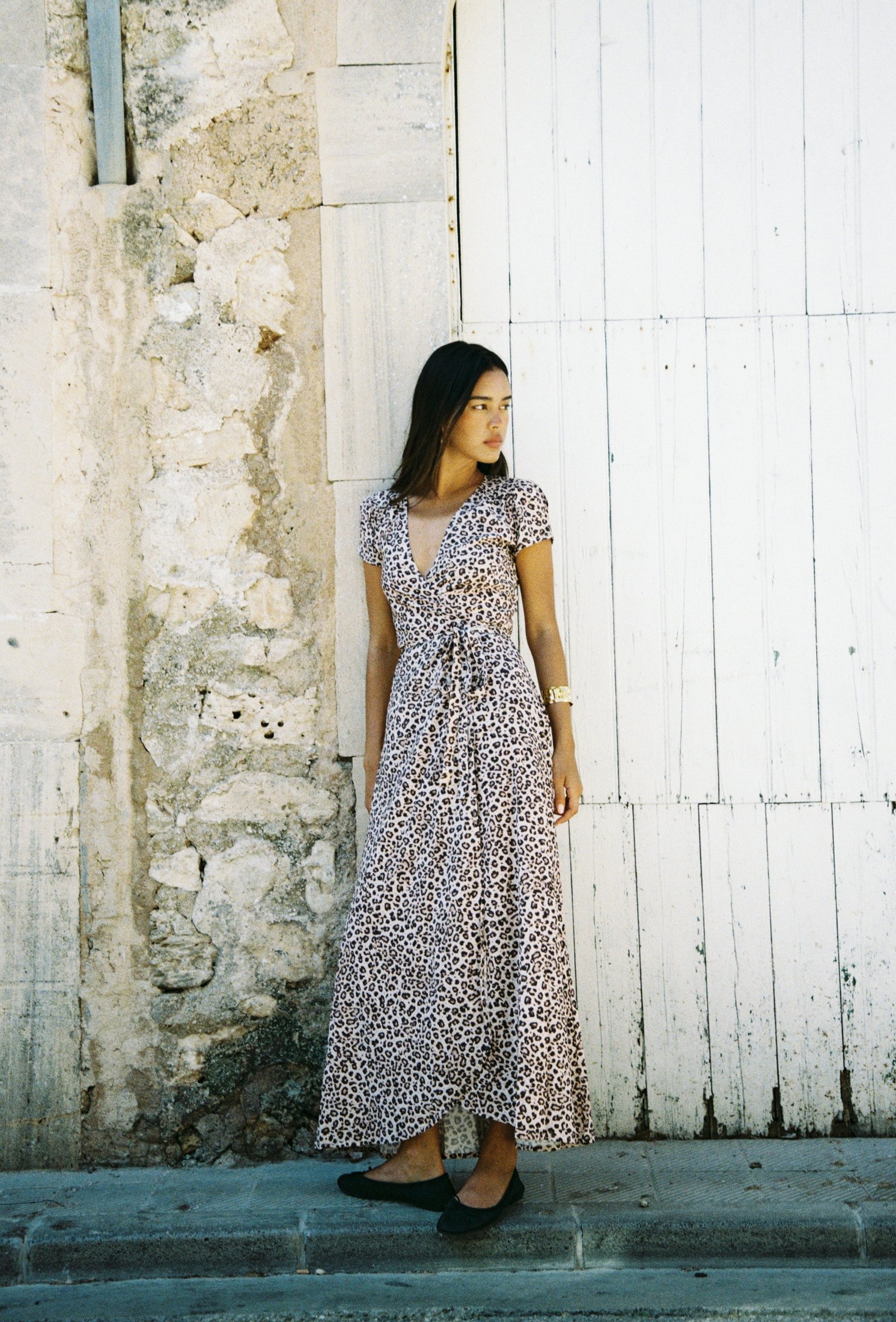 Alexa Maxi Wrap Dress | Snow Leopard — thumbnail 7